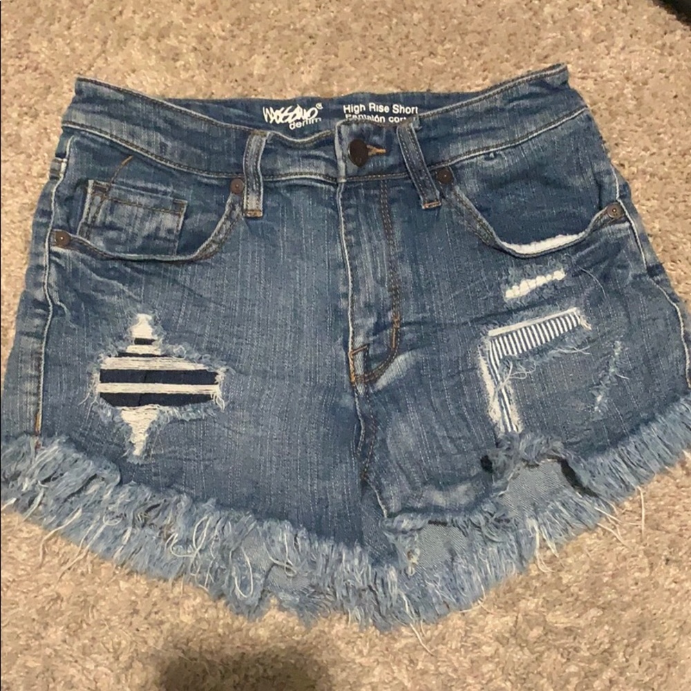 high rise fringe distressed shorts